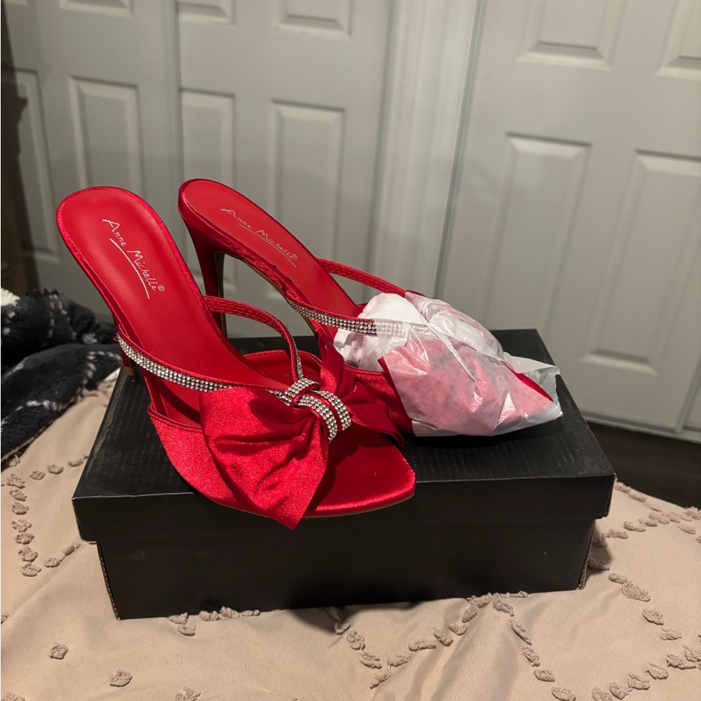 Anne Michelle Red Stiletto Heels with Bow